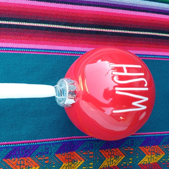 Rae Dunn Set of Two Ceramic Christmas Sphere Ornaments in White & Red - Picture 4 of 11